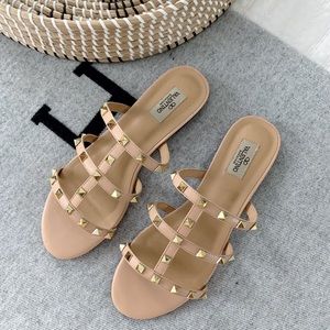 Rockstud Caged Nude Flat Slide Sandals